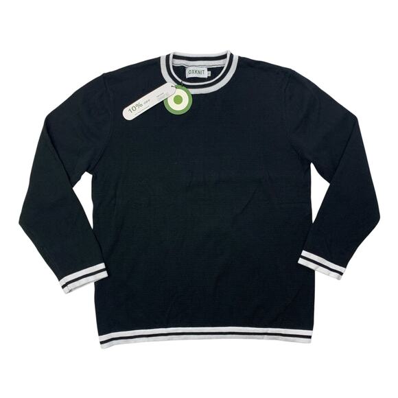 OXKnit Sweater Mens XL Extra Large Black White Crew Neck Long Sleeve Cotton - Picture 1 of 12